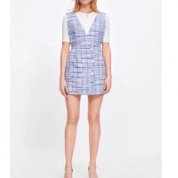 ZARA Blue Tweed Double Breasted Mini Dress Size M | Blogger Favourite - Picture 8 of 12